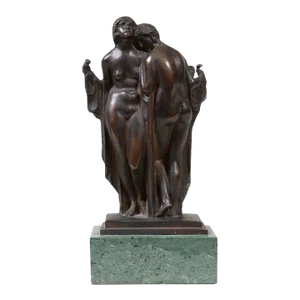 Fine Art Deco Modernist Bronze Figural Sculpture of Two Robed Women Attributed to Charles Vyse (1882 - 1971)