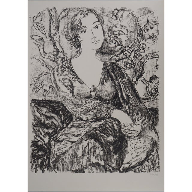 Leopoldo Presas, Pensive Young Woman, Lithograph For Sale