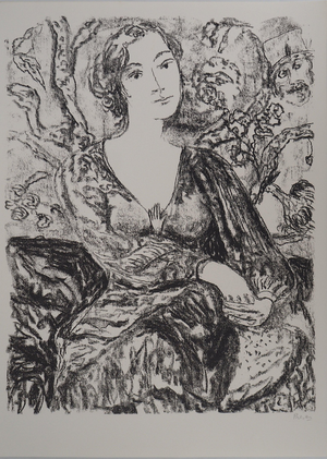 Leopoldo Presas, Pensive Young Woman, Lithograph