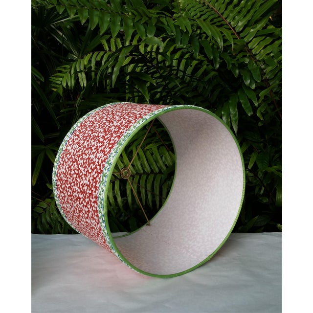 Not Yet Made - Made To Order Coral Red Lampshade Drum Blue and Green Trim For Sale - Image 5 of 11