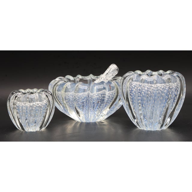 Set of 3 Blue Ercole Barovier "Bullicante" Murano Glass Vase for Barovier & Toso For Sale - Image 4 of 13