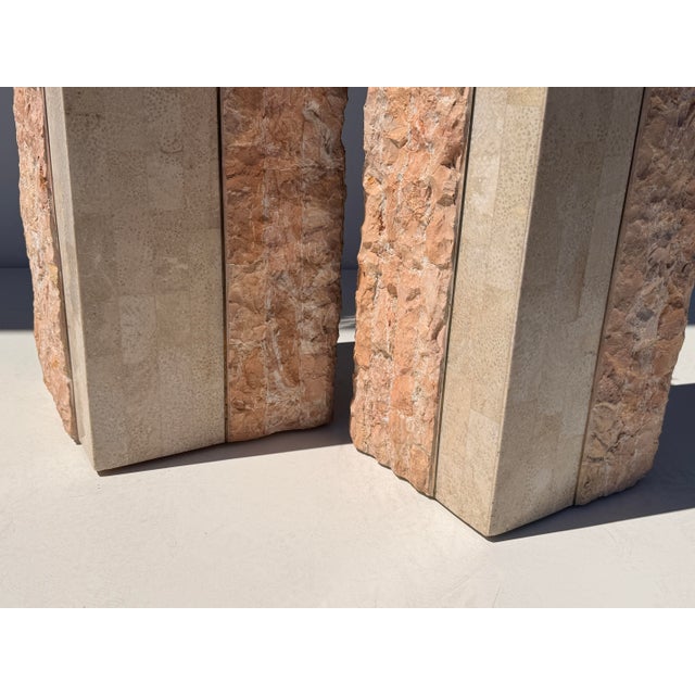 Pair of Tessellated Coral and Pink Stone Pedestals For Sale - Image 12 of 12