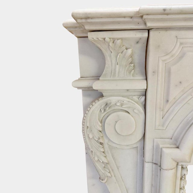 Mid 19th Century Louis XIV French Statuary White Marble Fireplace Mantel, 1850s For Sale - Image 5 of 15