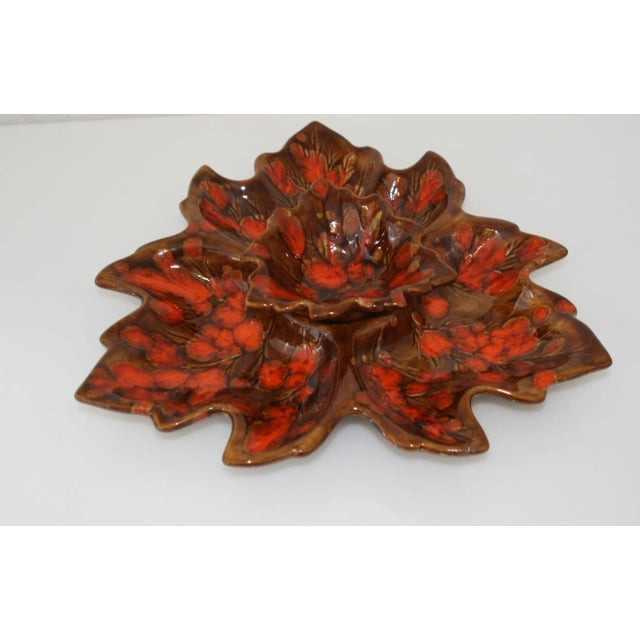 Vintage 60s Orange & Brown Holland Mold Hand-Crafted Leaf Shaped Divided Serving Set - 2 Pieces For Sale - Image 10 of 10