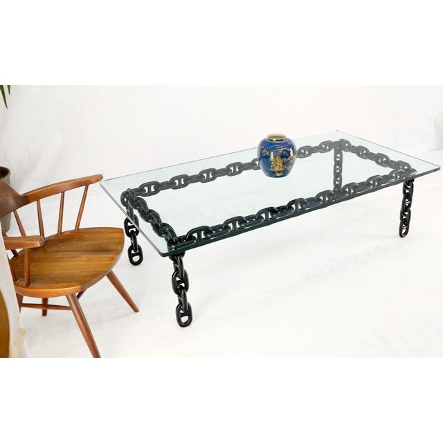 Mid 20th Century Large Oversize Fused Marine Chain Base Rectangle Coffee Table Thick Glass Top For Sale - Image 10 of 15