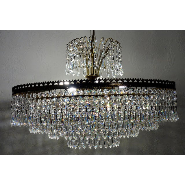 Gold Brass and Lead Crystal 5-Light Chandelier by Joska Bodenmais, 1970s For Sale - Image 8 of 11