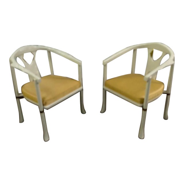 1970s Century True White Lacquer Brass Asian Modern Horseshoe Chairs-Set 2 For Sale