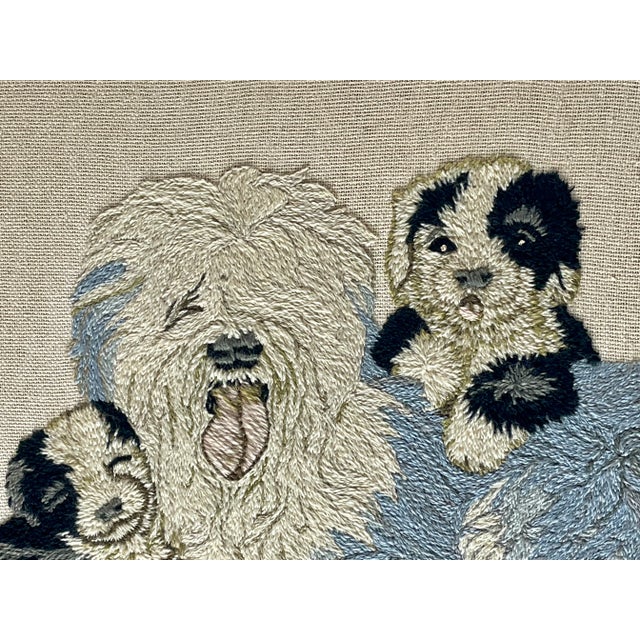 1970s 1970s Old English Sheepdog Embroidery With Two Puppies For Sale - Image 5 of 6
