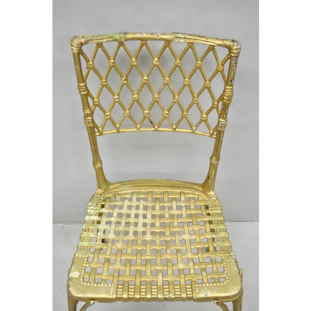 Hollywood Regency Vintage Hollywood Regency Faux Bamboo Basketweave Lattice Aluminum Side Chair For Sale - Image 3 of 13