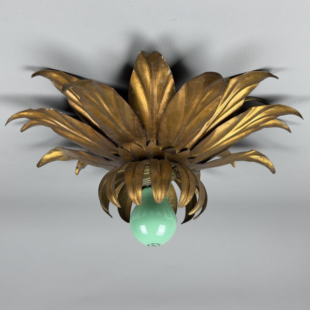 Wrought Iron Ceiling Lamp with Gold Flower, 1970s For Sale - Image 10 of 10