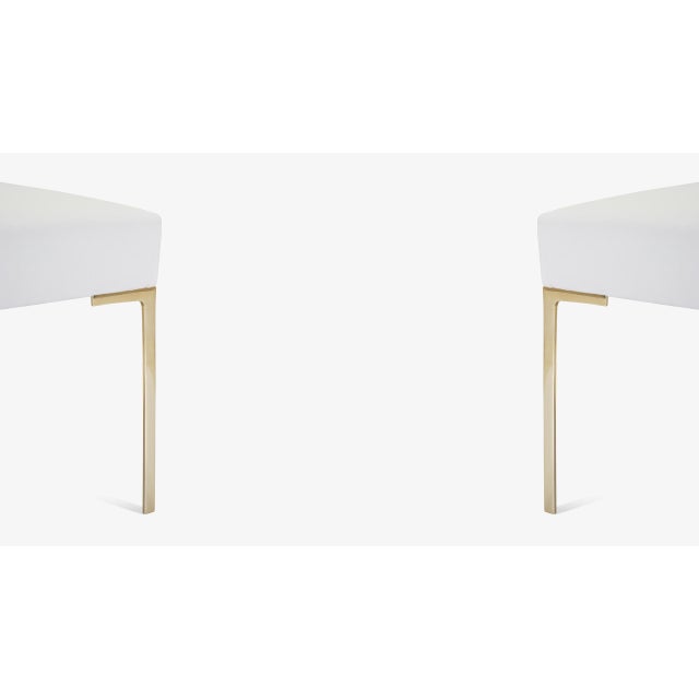 Contemporary Astor Petite Brass Ottomans in Snow Velvet by Montage, Pair For Sale - Image 3 of 7