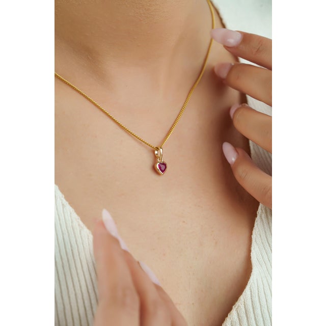 Not Yet Made - Made To Order Victorian Heart-Cut Natural Ruby Bezel Set Solitaire Pendant in 14k Gold For Sale - Image 5 of 15