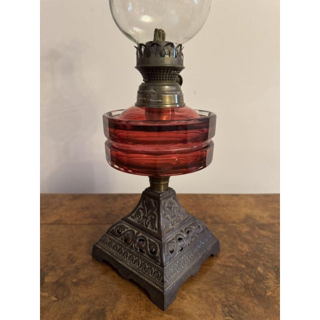 Victorian Cranberry Glass Oil Lamp, 1880s, in Very Good conditions. Designed 1890 to 1919