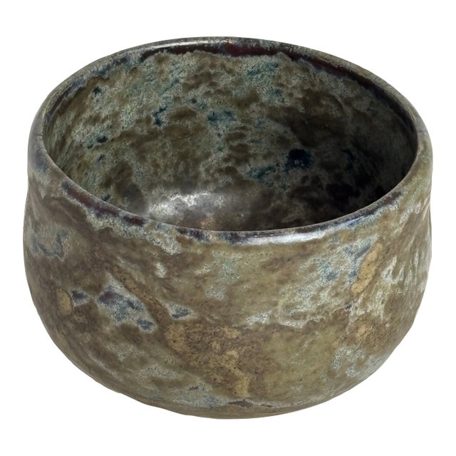 1970s Pottery Bowl With Modern Pewter and Bronze Glaze For Sale