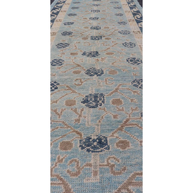 Textile Turkish Khotan Designed Runner With Pomegranate Design in Cream, Tan and Blues For Sale - Image 7 of 11
