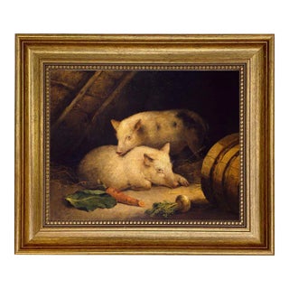 Two Pigs 8x10" Print on Canvas in Antiqued Gold Frame For Sale