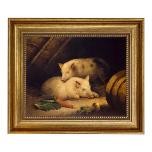 Two Pigs 8x10" Print on Canvas in Antiqued Gold Frame