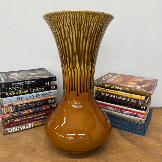 Rustic Large Golden Amber Vase with Dramatic Drip Glaze Finish For Sale - Image 3 of 8