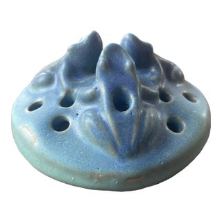 Art Nouveau Van Briggle Blue Three Frogs on Top of a Flower Frog - Rare For Sale