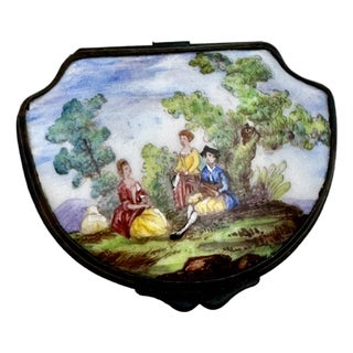 19th Century French Samson Enamel Patch Trinket Box Pastoral Scene For Sale