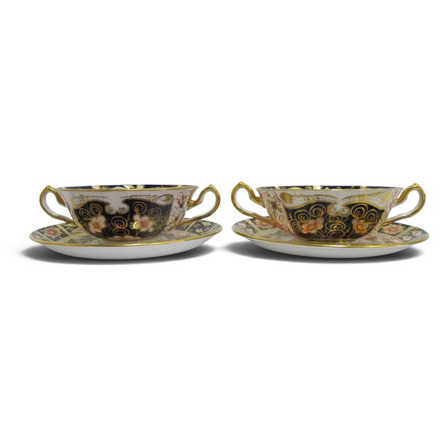 Early 20th Century Royal Crown Derby 2451 Traditional Imari Bone China Soup Cup Bowl & Saucer Set - 4pcs For Sale - Image 11 of 14