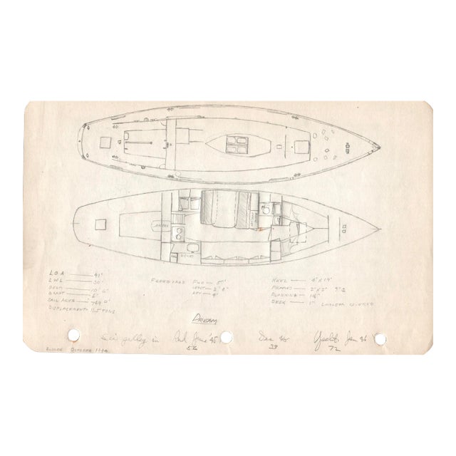 1940s Maine Marine Architectural Drawing on Paper For Sale