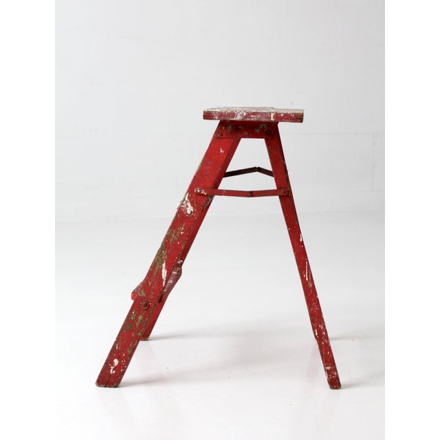 Vintage Red Wooden Step Ladder For Sale - Image 13 of 16