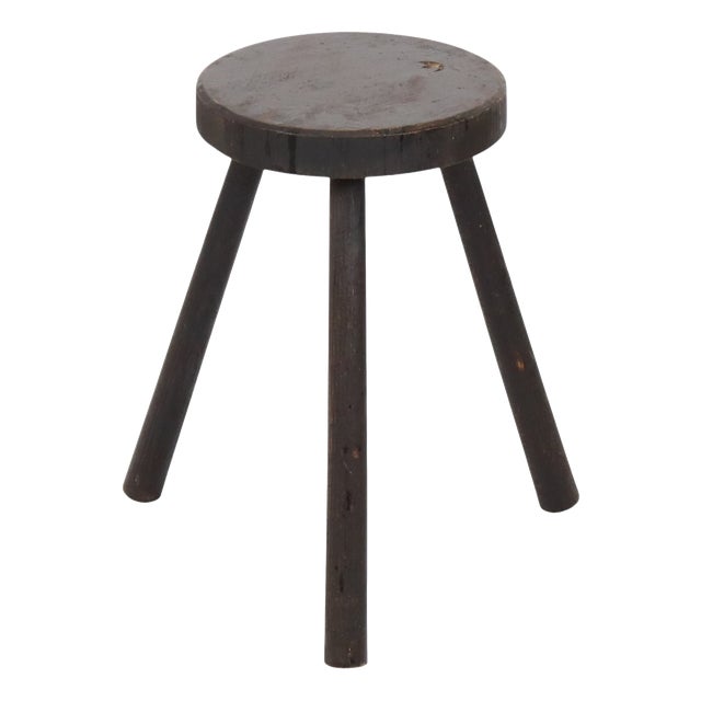 Vintage Rustic Three-Legged Stool in Stained Wood For Sale