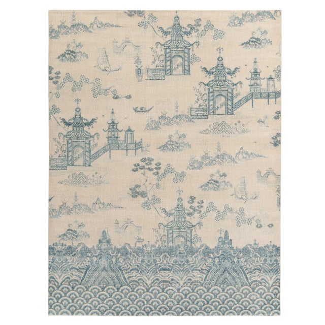 Textile Rug & Kilim’s Pagoda Rug in Cream and Blue, 10x14 For Sale - Image 7 of 7
