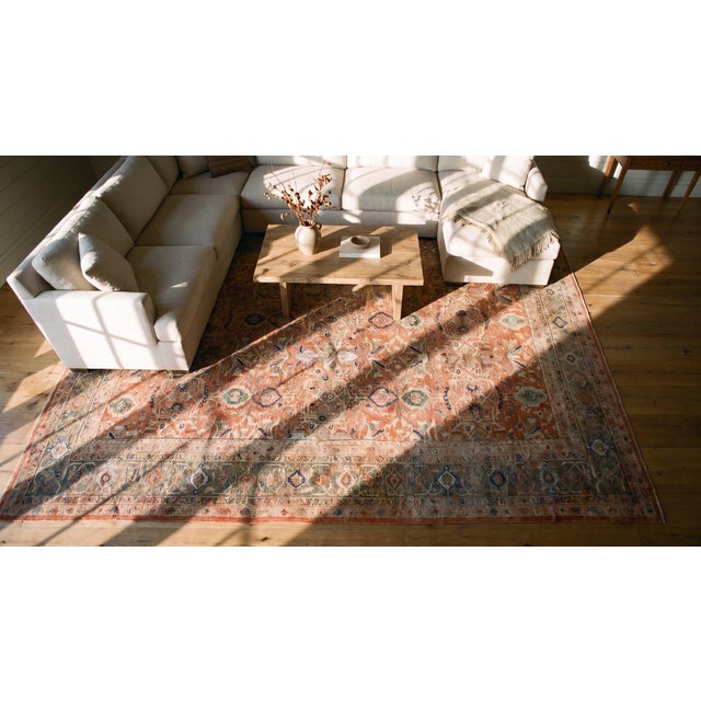Rustic Red Background and Beautiful Green Ported Antique Persian Sultanabad Carpet ( 9' X 11'6" - 275 X 350 ) For Sale - Image 16 of 16