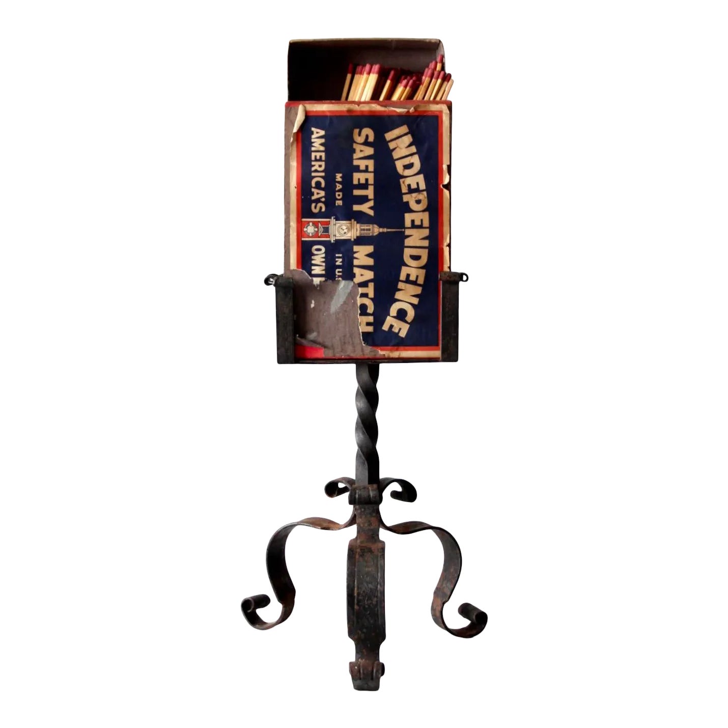 Antique Oversize Match Box and Iron Stand | Chairish