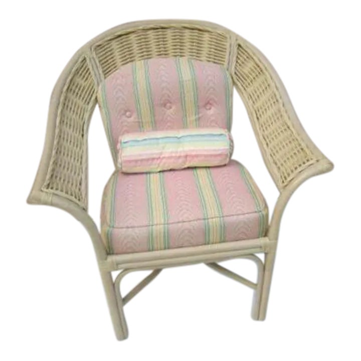 1970s Vintage Ficks Reed Bamboo Rattan Cushion Pink Stripes Whitewash ...