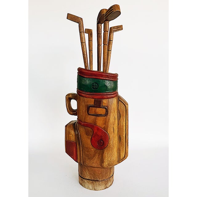 Vintage Life-Sized Carved Wood Set of Golf Clubs Sculpture and Bag For Sale - Image 10 of 10