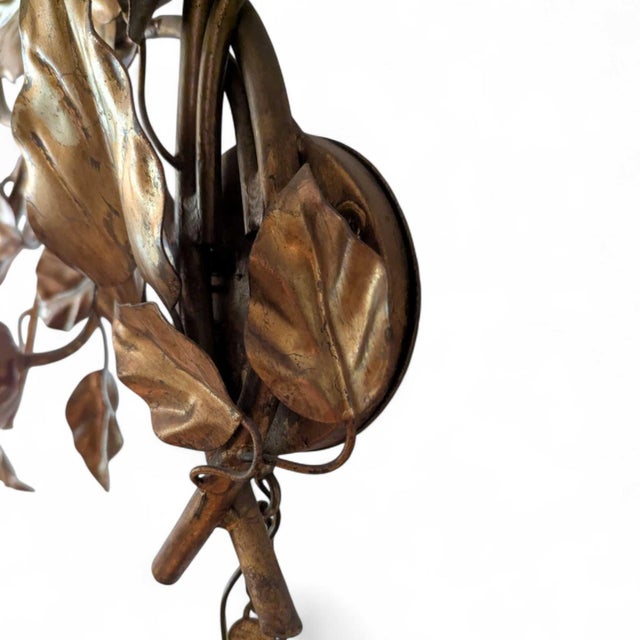 Vintage Italian Gilt Tole Sunflower Wall Sconce, 48.5 In For Sale - Image 10 of 10