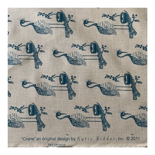 Katie Ridder “cranes” Linen Fabric- 1 3/4 Yards For Sale