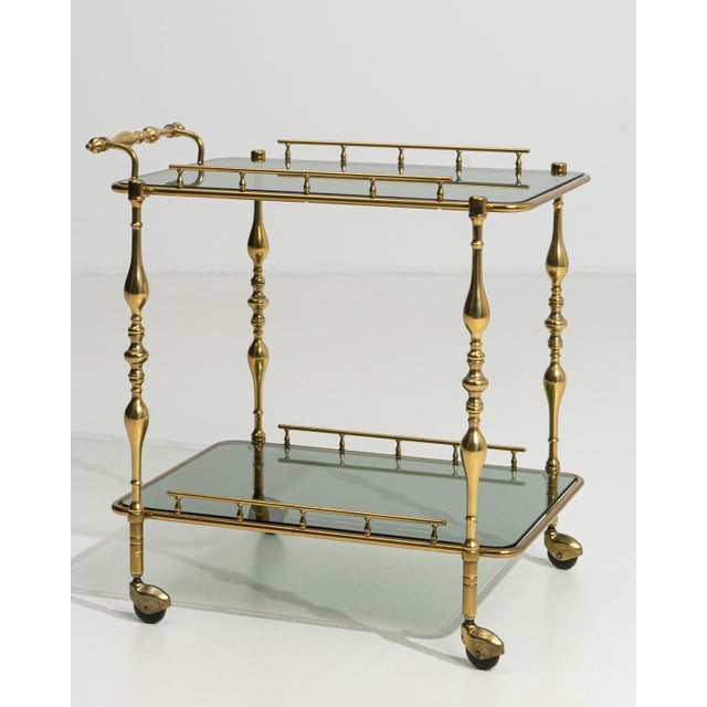 Hollywood Regency Brass Bar Cart on Wheels, France, 1960 Gold For Sale - Image 12 of 13