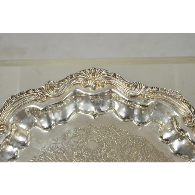 Vintage English Silver MFG Regency Style Silver Plated 12" Trinket Platter Tray For Sale - Image 4 of 9