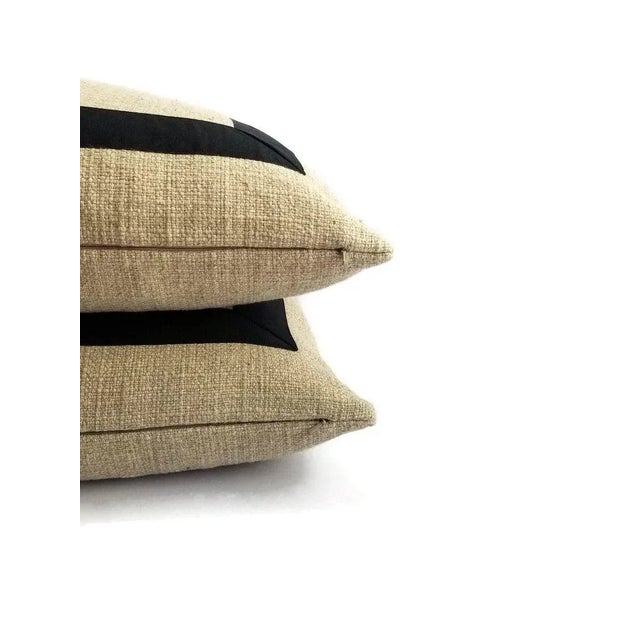 Pindler Cheminer in Natural With Black Square Ribbon Embellished Pillow Cover - 20" X 20" For Sale - Image 4 of 7