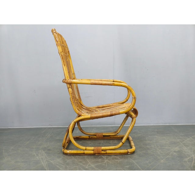 Mid-Century Italian Rattan Lounge Armchair, 1960s For Sale - Image 4 of 15