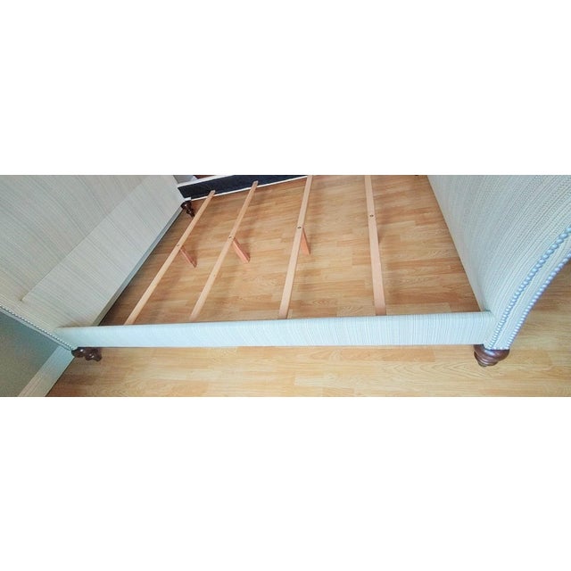 Tan Custom Upholstered Sleigh Bed Frame, Ethan Allen British Classics Sleigh Bed For Sale - Image 8 of 12