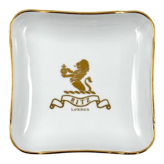 Vintage Ritz London Hotel Gold Porcelain Ashtray Catchall Dish For Sale