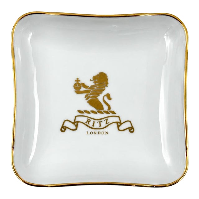 Vintage Ritz London Hotel Gold Porcelain Ashtray Catchall Dish For Sale