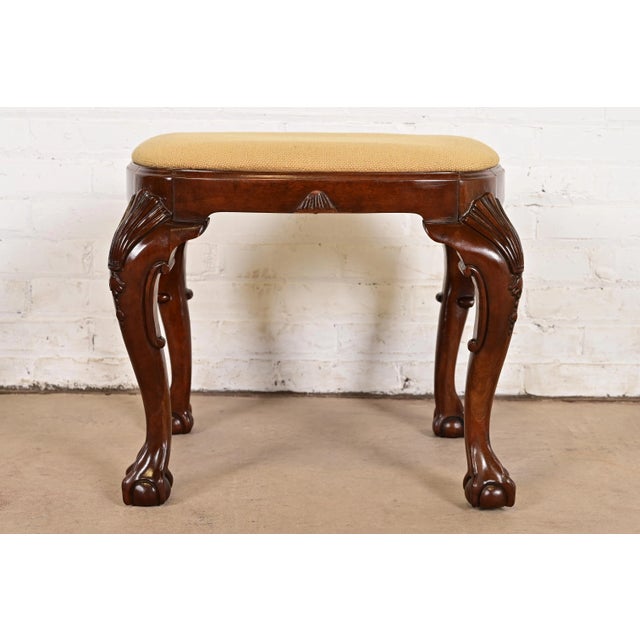 Baker Furniture Historic Charleston Chippendale Carved Mahogany Stool or Ottoman For Sale - Image 9 of 11