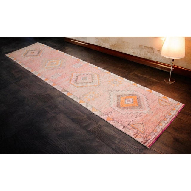 1960s Hand-Knotted Turkish Runner Rug . Low Pile Hallway Kitchen Decor - 3′ × 12′3″ For Sale - Image 5 of 18