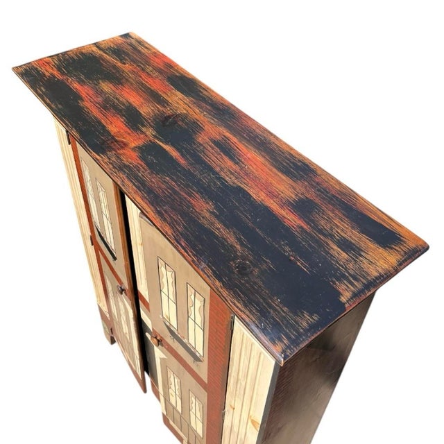 Wood Vintage Trompe l'Oeil Painted Architectural Cabinet For Sale - Image 7 of 13
