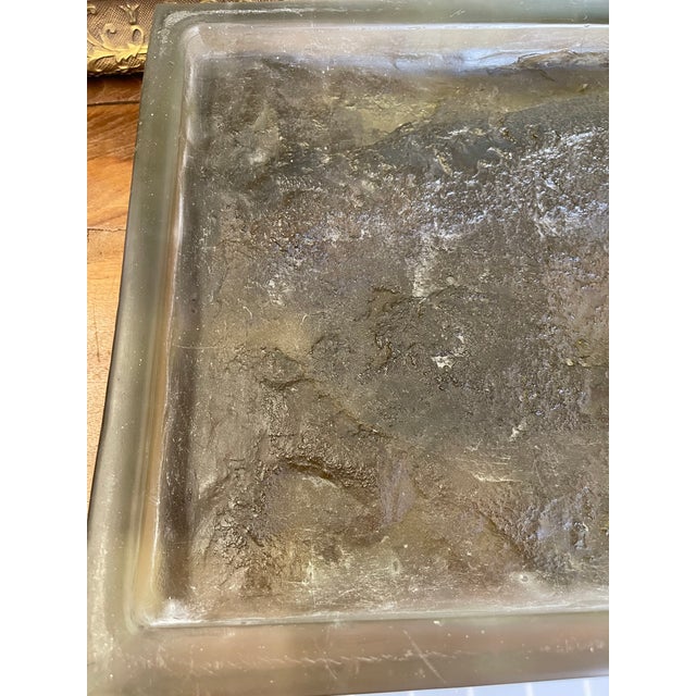 Green Vintage Brutalist Style Cast Glass Block Sculpture With Textured Relief Surface For Sale - Image 8 of 10