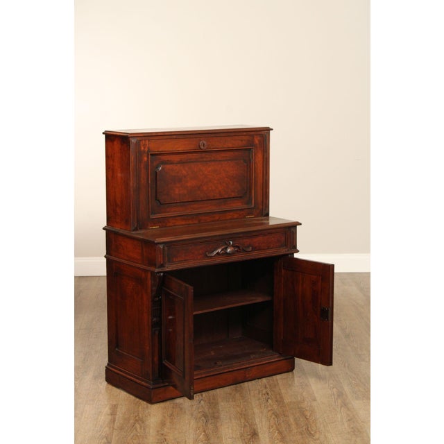 Brown Antique Renaissance Revival Carved Walnut Drop-Front Desk For Sale - Image 8 of 18