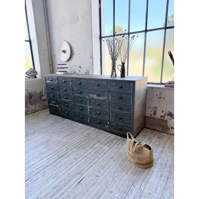Blue Patinated Oak and Beech Workshop Cabinet with Drawers, 1950s For Sale - Image 18 of 18