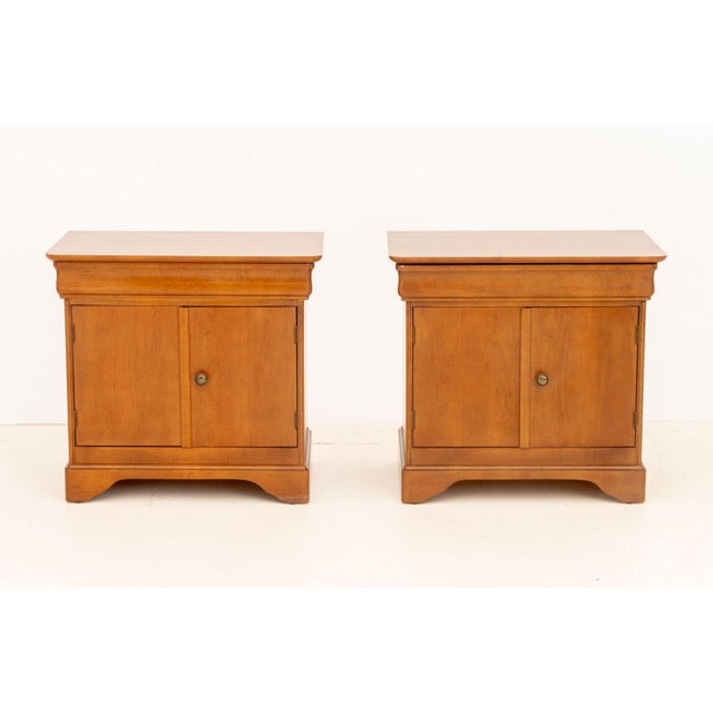 Pair of Louis Philippe Style Maple Wood Bedside Cabinets, each with single drawer above two door cabinet with single...