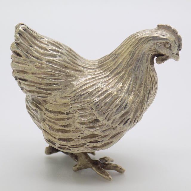 Italian Vintage Italian Handmade Genuine Silver Hen Large Figurine Detailed Collectible For Sale - Image 3 of 10